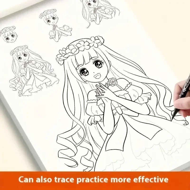 1pc Anime Character Line Art Drawing Book for Beginners - 48 Pages of Simple Hand-Drawn Outlines for Tracing & Practice Painting image 4