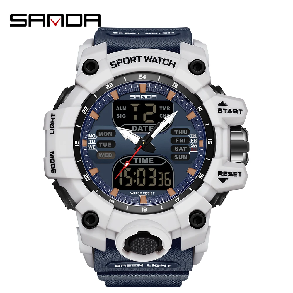 SANDA 6126 Dual Display Men Watches Waterproof Sports Watch Military Man Alarm Stopwatch Quartz Wristwatch Male Digital Clock