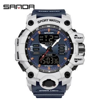 SANDA 6126 dual display men watches waterproof sports watch military man alarm stopwatch quartz wristwatch men&#x27;s digital watch