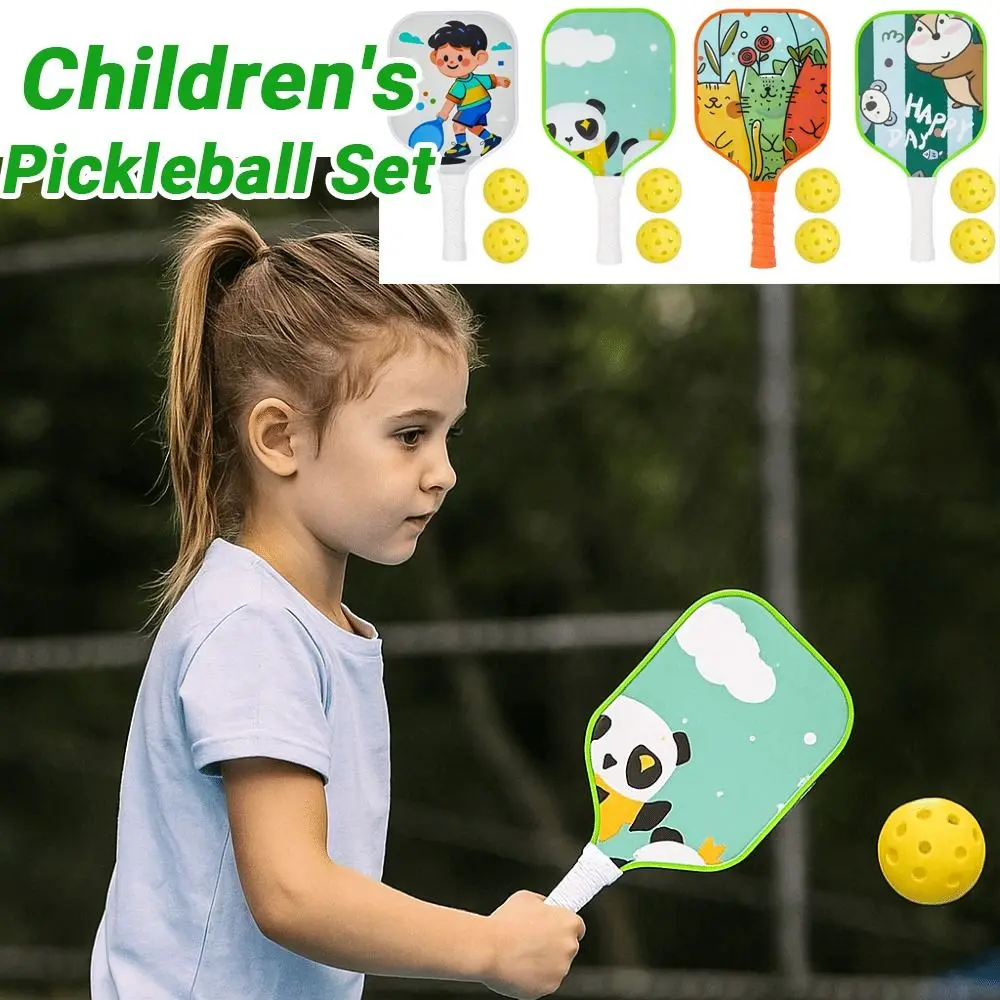 

Cartoon Children's Pickleball Set Colorful Lightweight Children's Pickleball Rackets Ribbed Handle Non-Slip Grip