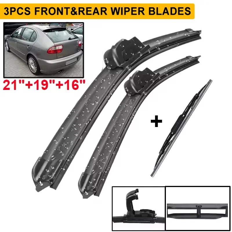 

Wiper Front & Rear Wiper Blades Set Kit For Seat Leon MK1 2000 - 2005 Windshield Windscreen Window Rain Brush 21"19"16"