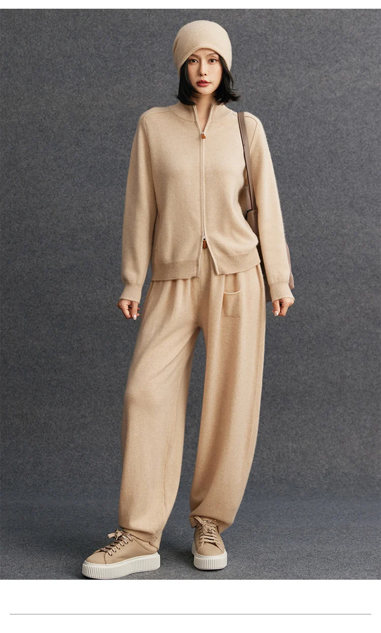 

High-end Women's 100% Cashmere Zipper Cardigan Autumn Winter Thick Half High Collar Sweater Coat Cashmere Knitwear Top Jacket