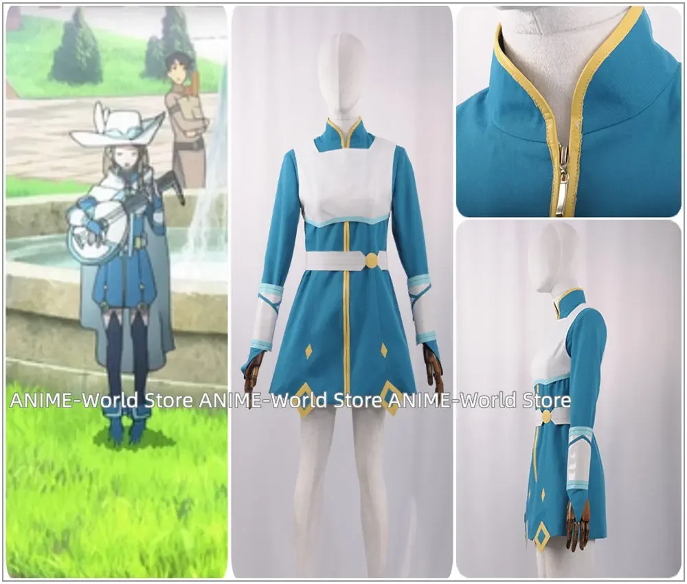 

Alicization Yuna Cosplay Costume Custom Long Sleeve Blue Uniform with White Claok Suits Stockings Belt Socks DJSY