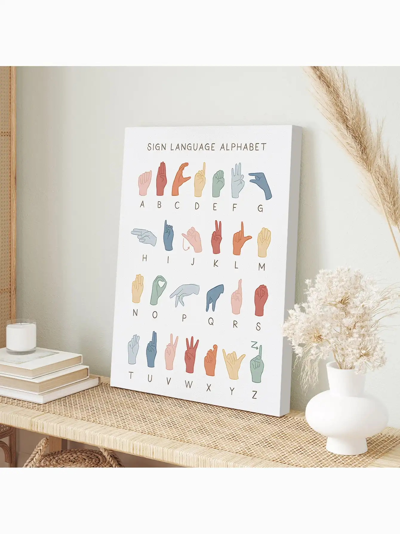 1pc Rainbow Classroom Decor American Sign Language Poster, Asl Alphabet Wall Art,Removable And Reusable, Without Frame