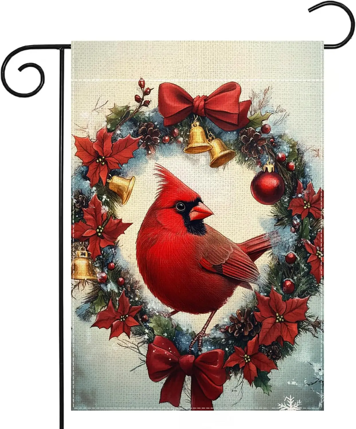 Winter Red Bird Snowflake Garden Flag 12x18 Inch Double Sided Cardinal Christmas Bell Yard Outdoor Flag House Holiday Outsid zzo