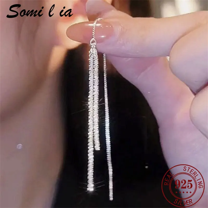 

Somilia S925 Sterling Silver Meteor Drop Earrings for Women Temperament Long Tassel Ear Line Earring Korean Fashion Jewelry Gift