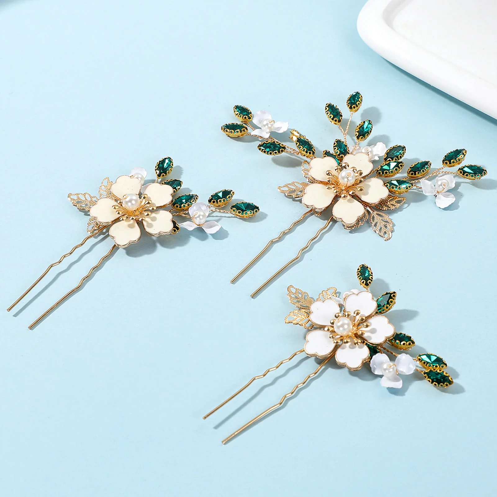 ブライダルウェディングクリスタルパールフラワーヘアピン手作りヘッドピース花嫁の頭飾りブライダルヘアジュエリーヘアアクセサリーギフト