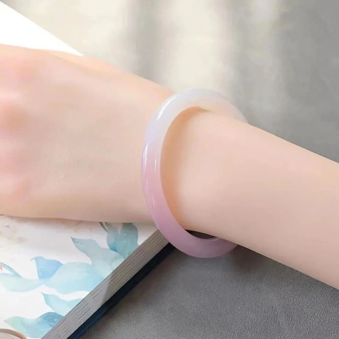 

Ice-like Gradually Varied Pink 8M round Bar Chalcedony Bracelet Half Water Tulip Pink Agate Women's Jade Bracelet Gift