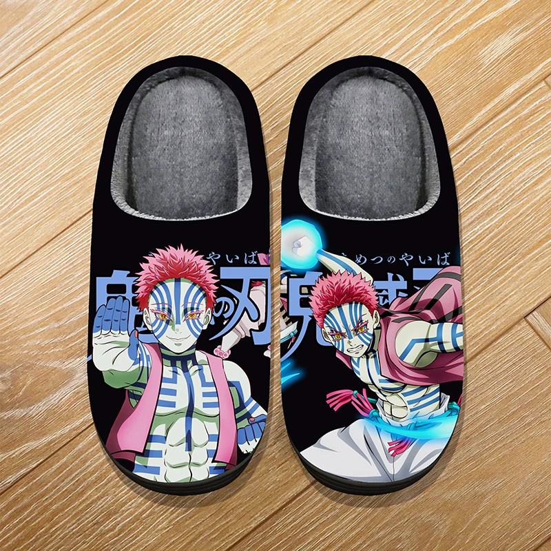 

Custom Size Winter Soft Warm Cartoon Slippers For Adult Kids Anime Demon Slayer Twelve Kizuki Akaza Cosplay Indoor Cute Slippers