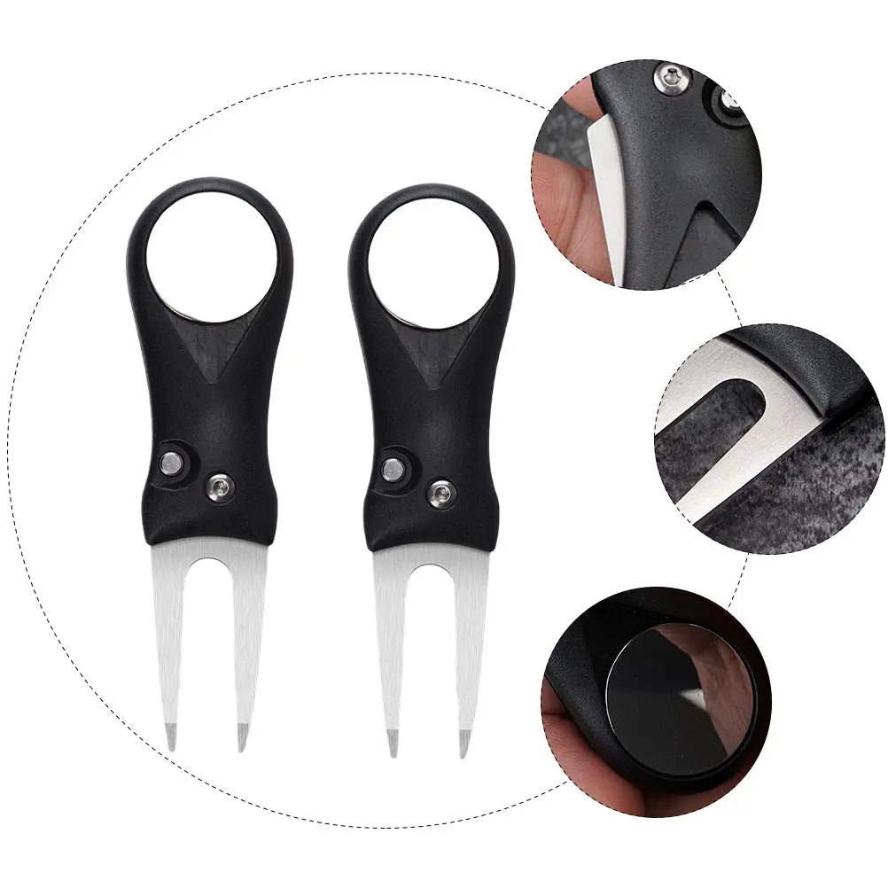 

2pcs Abs Handle Stainless Steel Foldable Golfs Divot Tool Magnet Ball-Marker Pops-Up Button Repair Training Grass Fixer