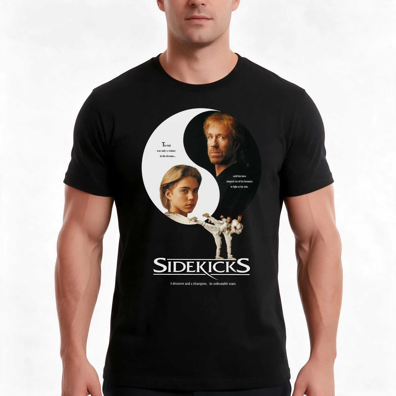 Sidekicks: Movie Poster w/ Chuck Norris & Jonathan Brandis (Alternative Cover) T-Shirt Summer Casual Cotton Tee 100% Cotton