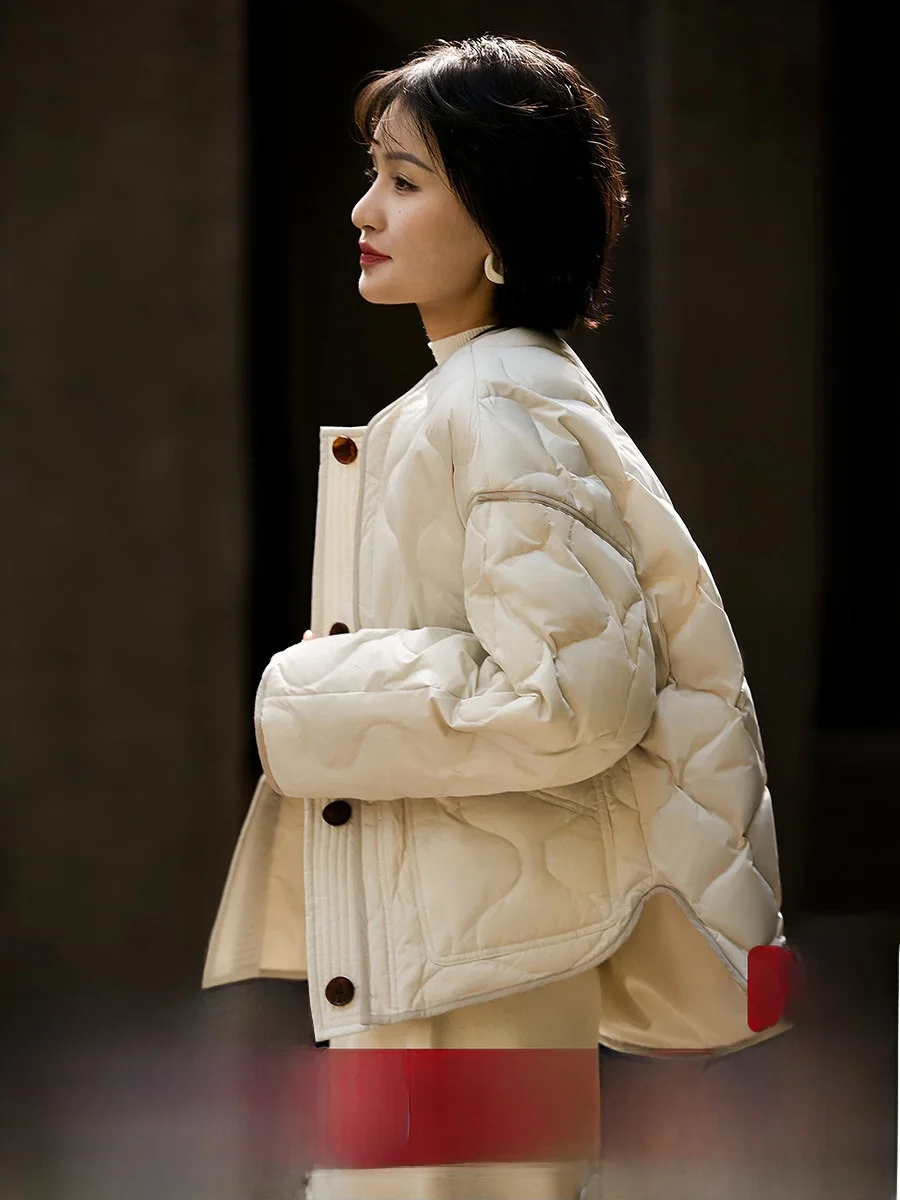 

Зимняя теплая женская куртка из гусиного пуха с круглым вырезом, новая модель для офиса и повседневной носки, из полиэфирного волокна, 3D-дизайн, серия Snowfall