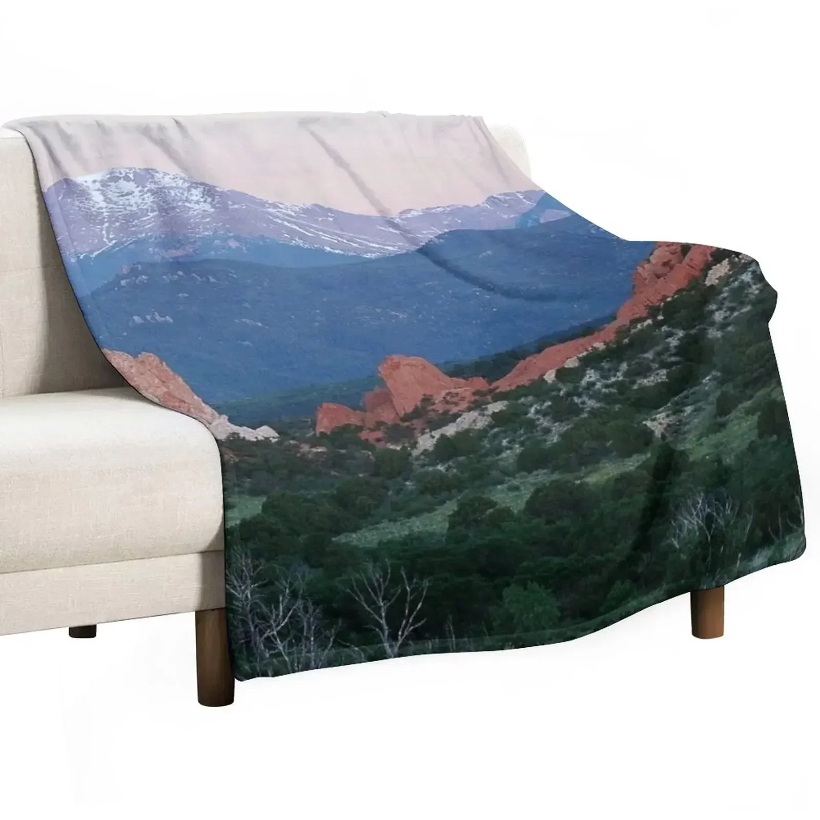 Sunrise at Garden of the Gods and Pikes Peak Throw Blanket warm winter christmas gifts Blankets