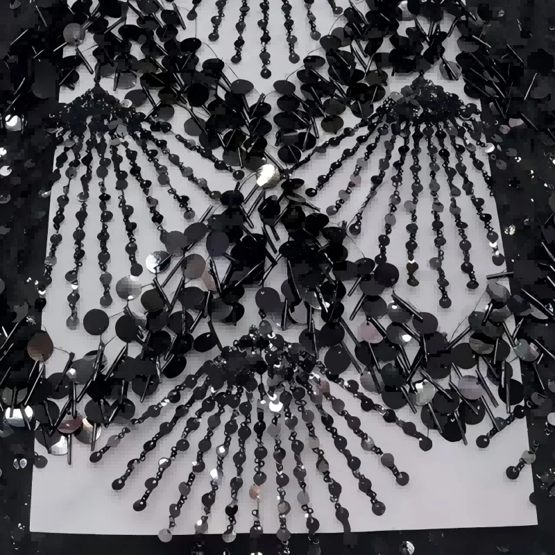 

High Quality Black African Beaded Sequins Tulle Lace Fabric Embroidery Wedding Party Guipure Dress Beads Fabric by 5 Yards