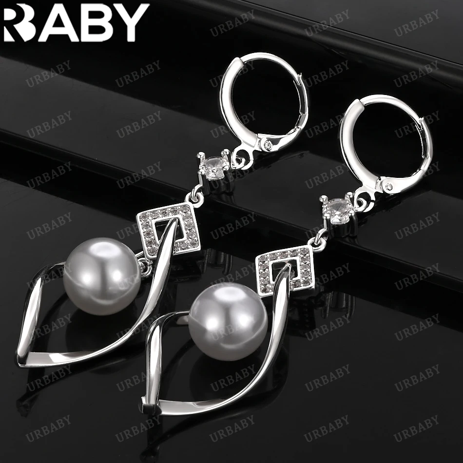 

URBABY 925 Sterling Silver Earrings Curve Pearls Drop Earrings For Women Jewelry Fashion Party and Daily Wear