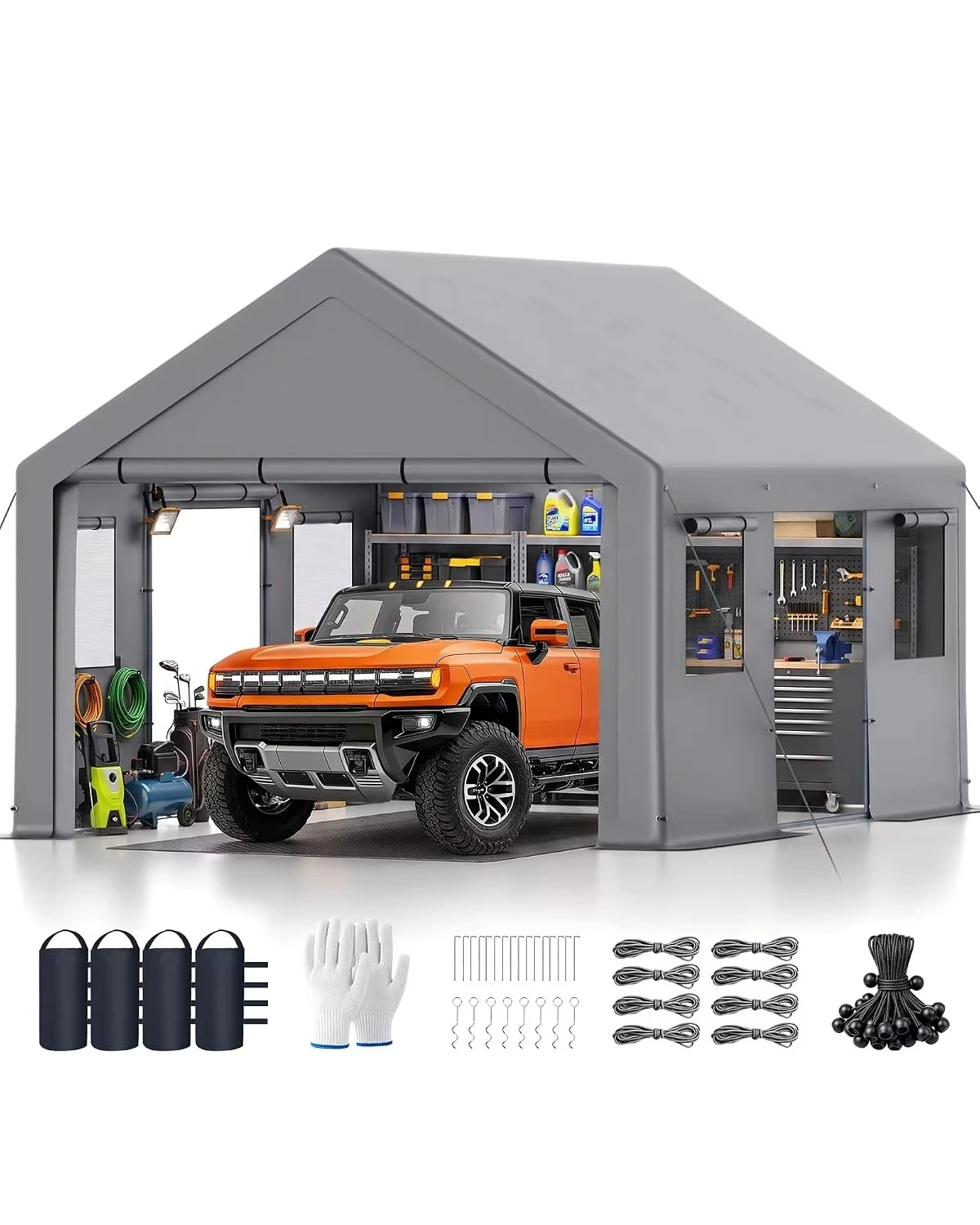 13x20ft Heavy Duty Carport with Removable Side Walls and Doors,Gray, Customized