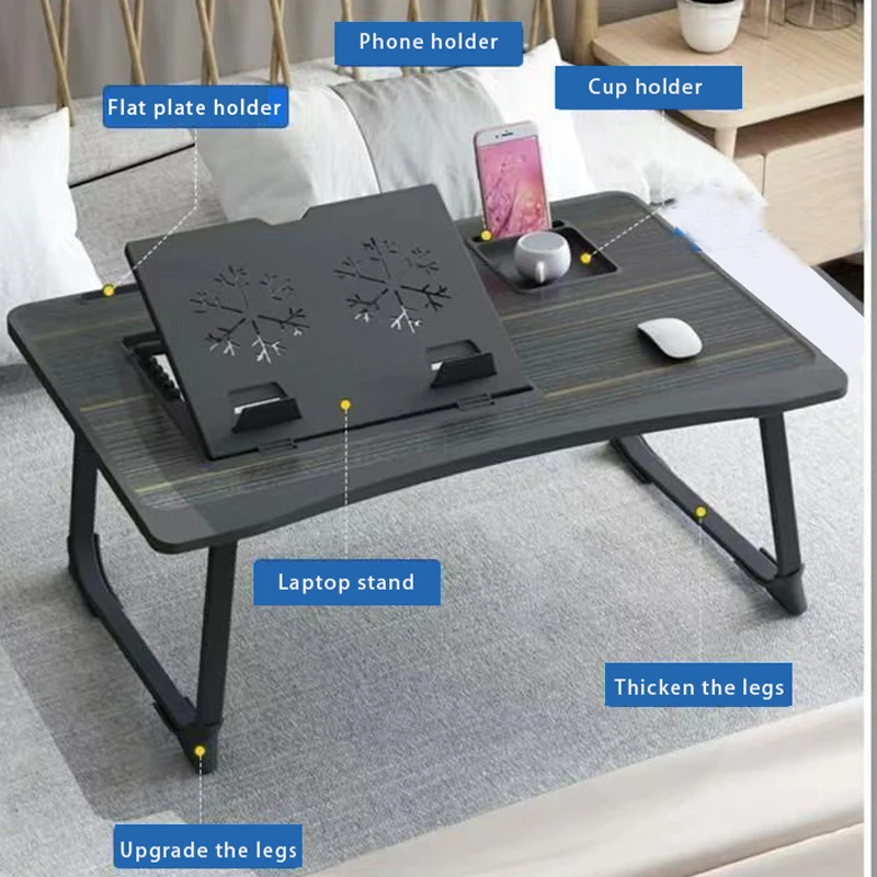 60cm Home Folding Laptop Desk for Breakfast bed tray height and Inclination adjustable folding desk tables Tray Table