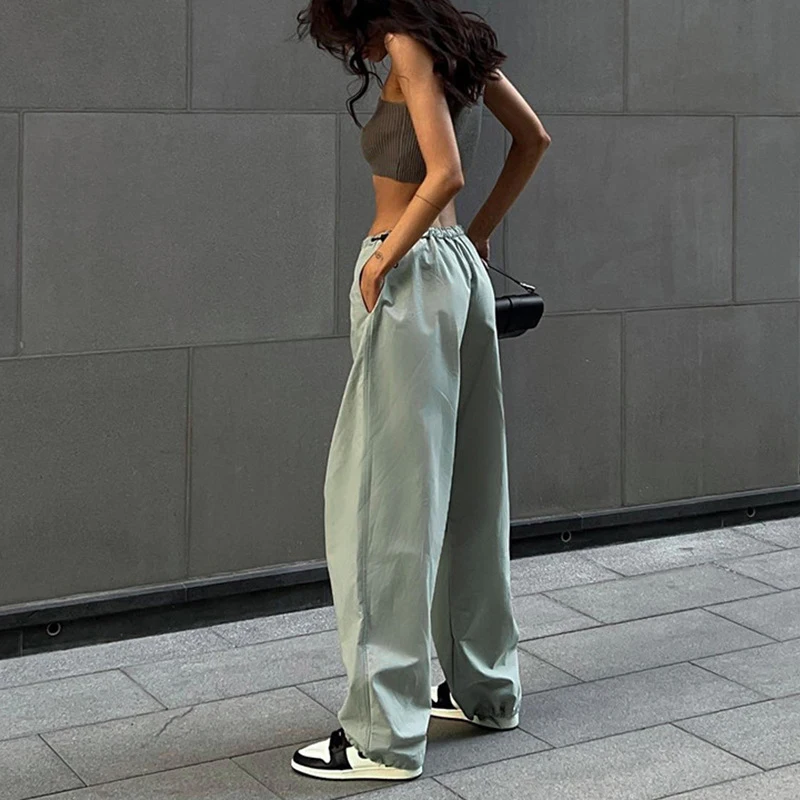 Gidyq Y2K Cargo Pants Women American Streetwear Low Waist Loose Wide Leg Trousers Fashion Casual Drawstring All Match Sweatpants