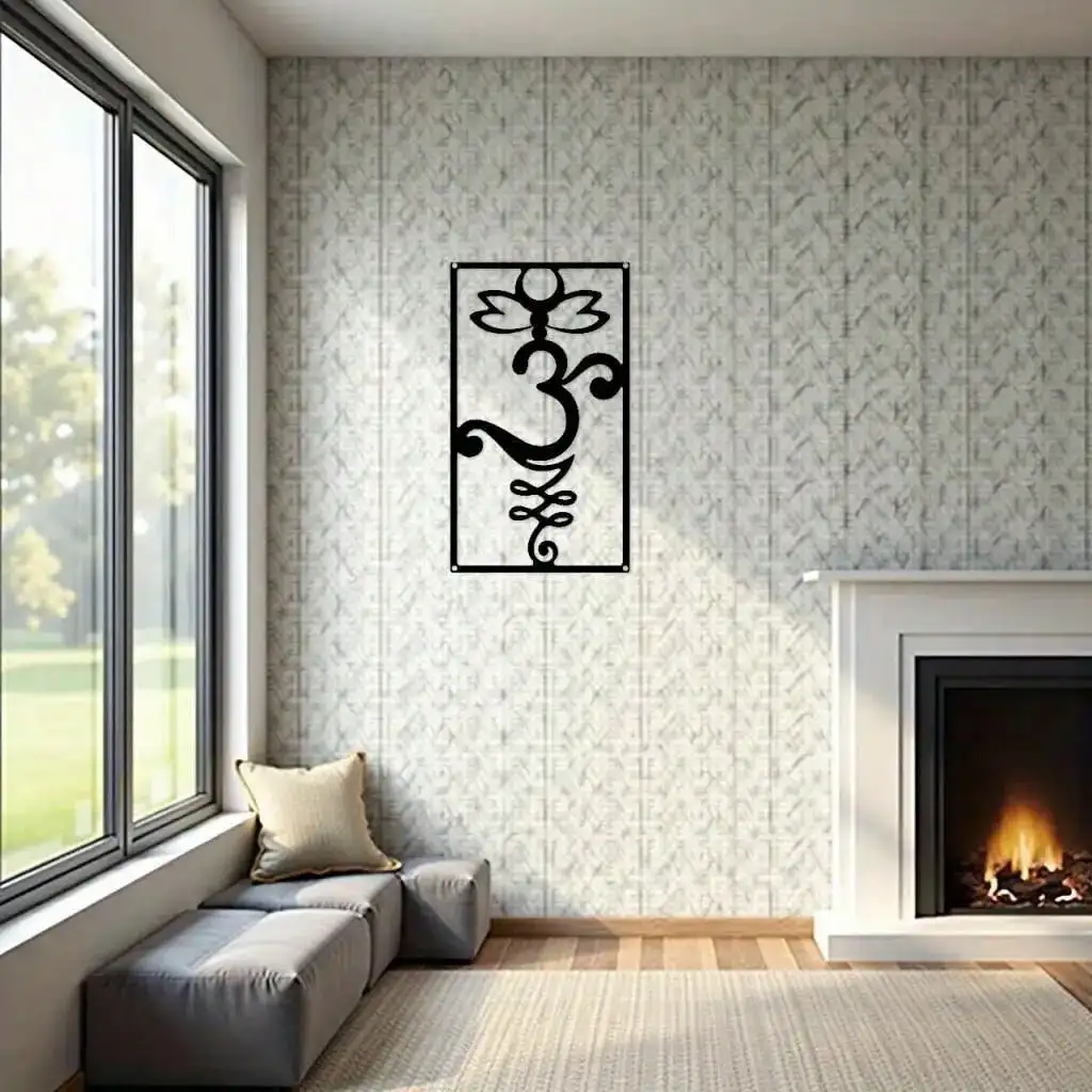 Sanskrit Symbol Iron Wall Art Floral Design Metal Panel Rustproof Hanging Living Room Office Modern Holiday Decor Gift Ornament