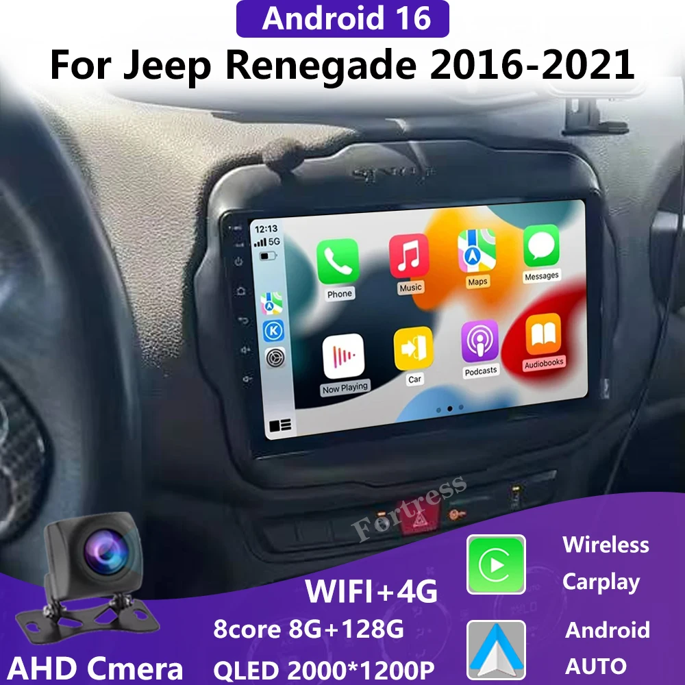 Android 16 для Jeep Renegade 2016-2020 2K QLED Android Автомобильный радиоприемник Мультимедийный видеоплеер GPS AI Голосовой CarPlay 4G Стерео