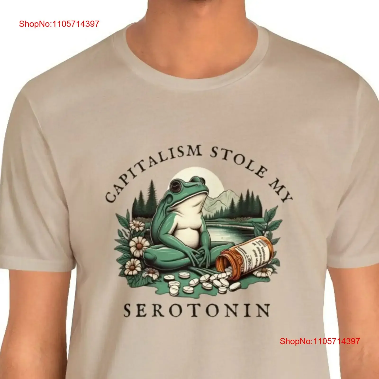 cottagecore frog serotonin depression anticapitalist sad pills antidepressants T Shirt vintage Washed Casual Soft