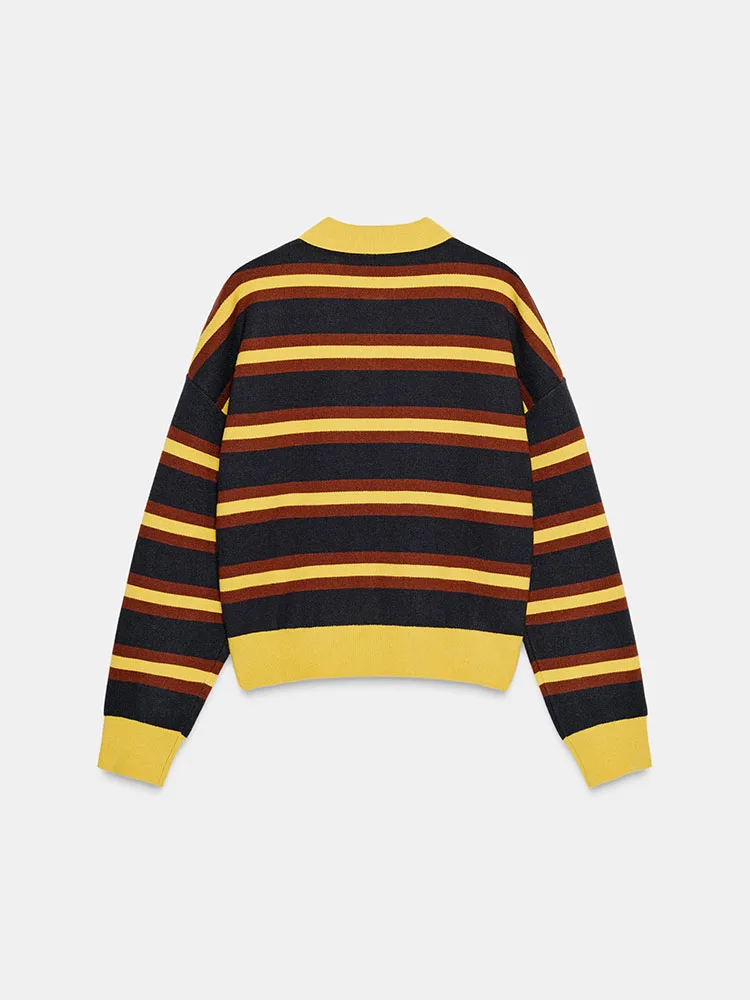 冬の新作レディースニットウェアロングスリーブストライプ柄万能クラシックスタイルヨーロッパファッションレディースプレミアム