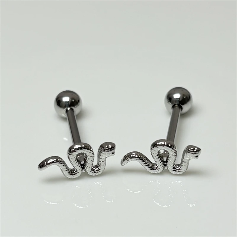Punk Titanium Steel Snake Tongue Piercing Studs Tongue Rings Can also be a Earrings Sexy Body Jewelry