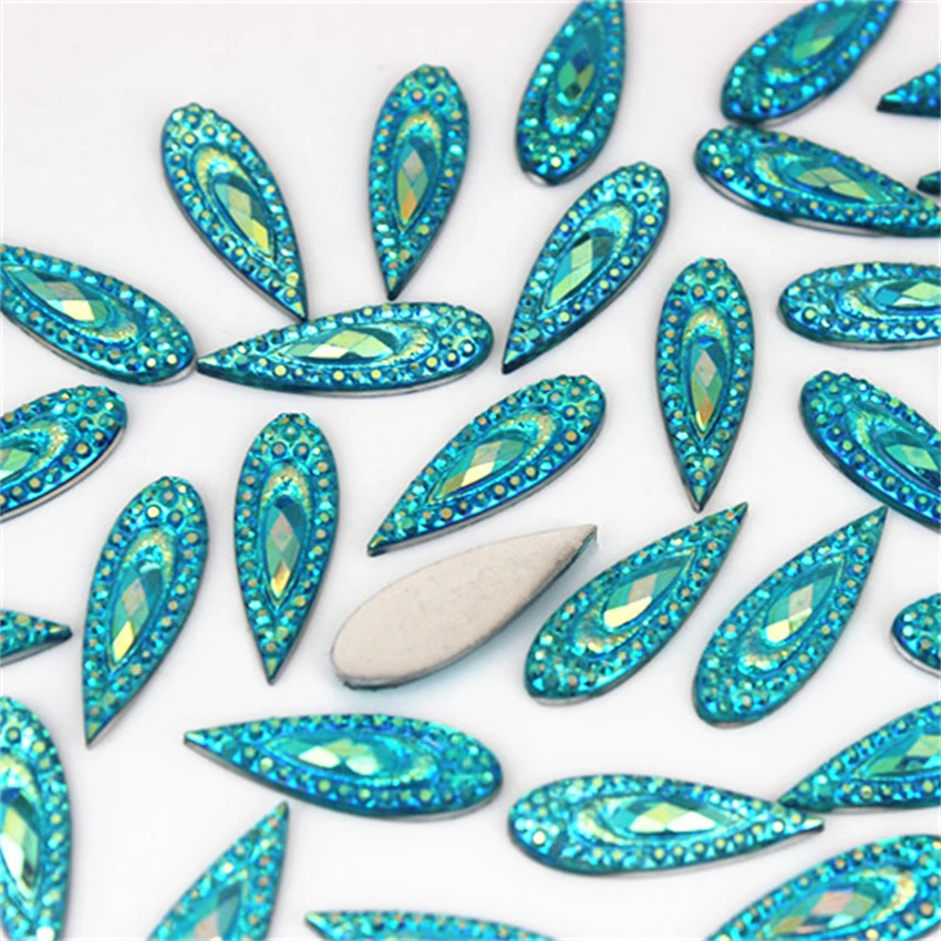 Cong Shao 50pcs 7*21mm AB Color Pear Shape Flatback Resin Rhinestone Stones Crystal For Clothes Craft Button Decoration ZZ266