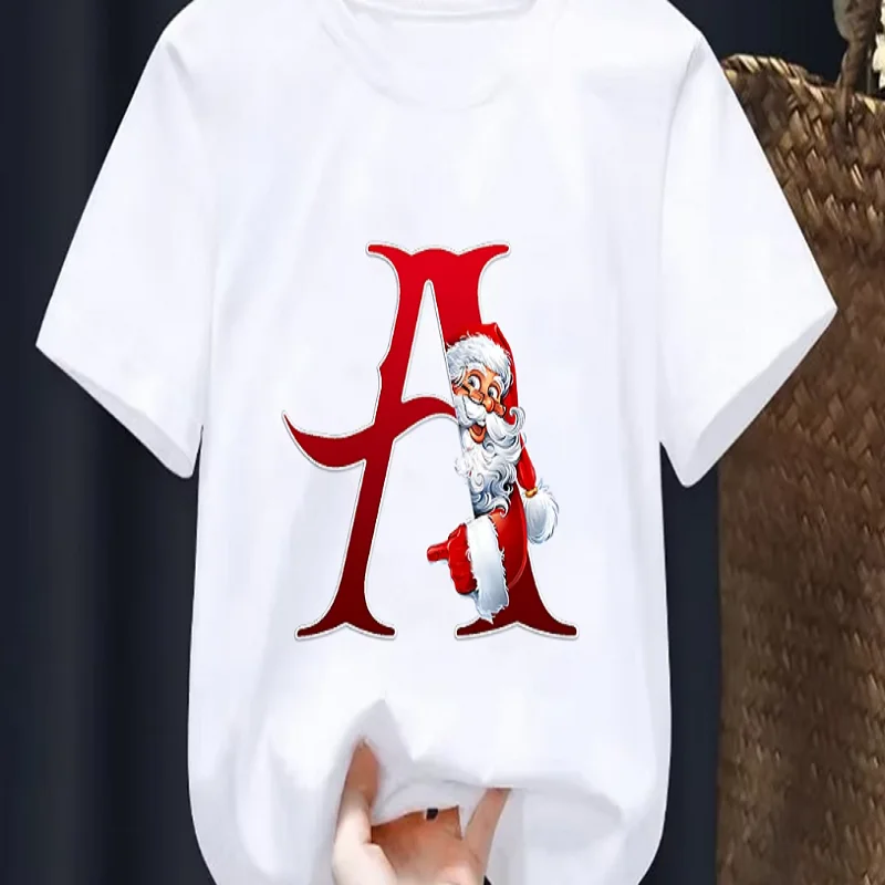 Cute Santa Claus 9 Letters T-Shirt Brithday Name Gift Tshirt Happy New Year 2026 Party Gift Boys Girls Kids Clothes Tops