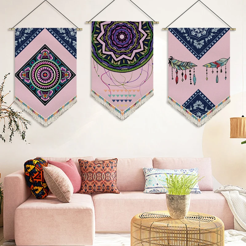 Boho Wall Hanging Decoration Hanging Painting Cloth Tapestry Art National Style for Living Room Bedroom Background Wall Decor