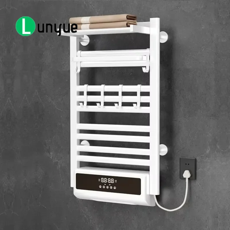 Wall Mounted Heated Towel Rack Aluminum Alloy Powder Coated Waterproof 6 Bar Electric Towel Warmer for Bathroom Black White