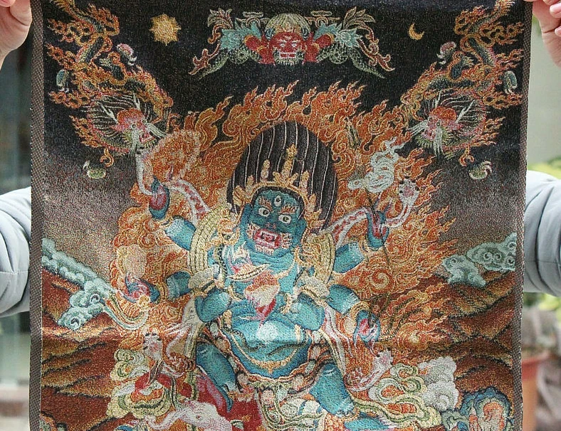 Tibetan Buddhism Cloth Silk Mahakala Wrathful Deity Buddha Thangka Thanka Mural