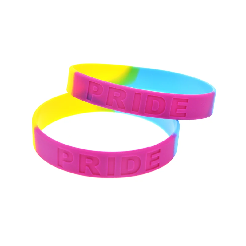 50 Pcs 5 Style Debossed Logo Segmented Color Pride Silicone Bracelet LGBTQ Awareness Wristband Gay Rights Support