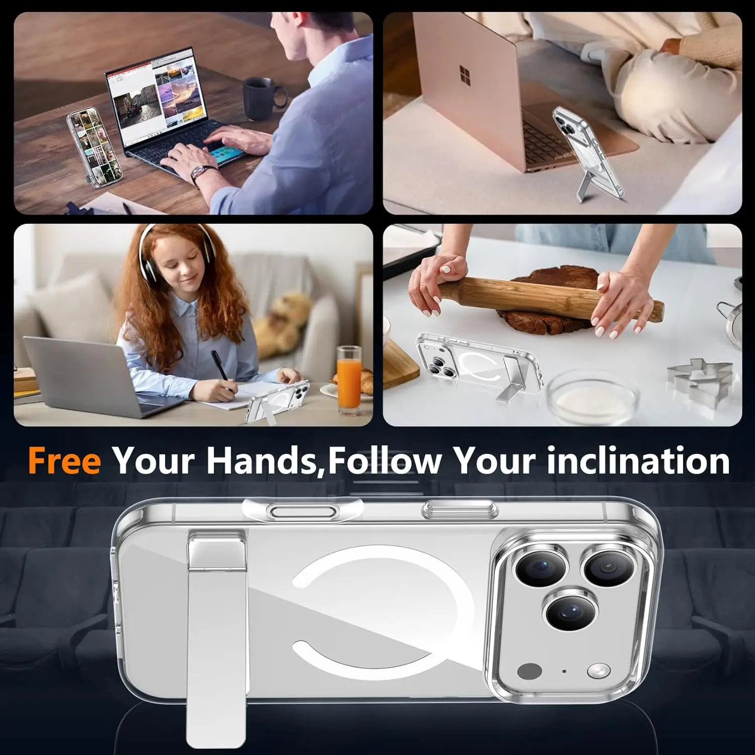 Magnetische Transparente Handyhülle für iPhone 17 16 15 14 18 Pro Max, Militärische Qualität, Sturzsicher und mit Unsichtbarer Halterung, Stoßdämpfend – Detail 6