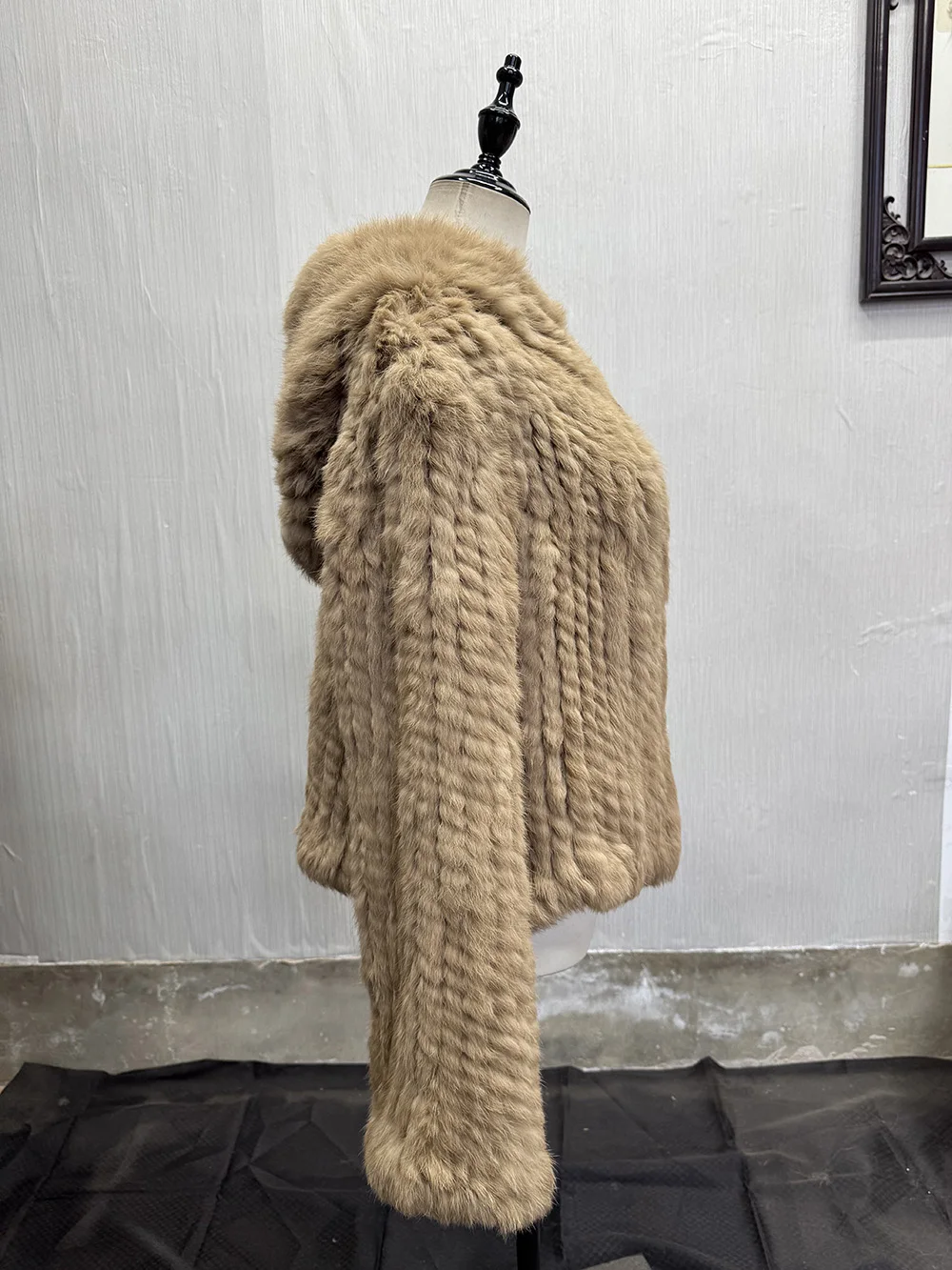 Long Sleeve Casual Loose Knitted Real Rabbit Fur Hooded Coat Women Genuine Natural Rabbit Fur Outwear Female Fur Jacket