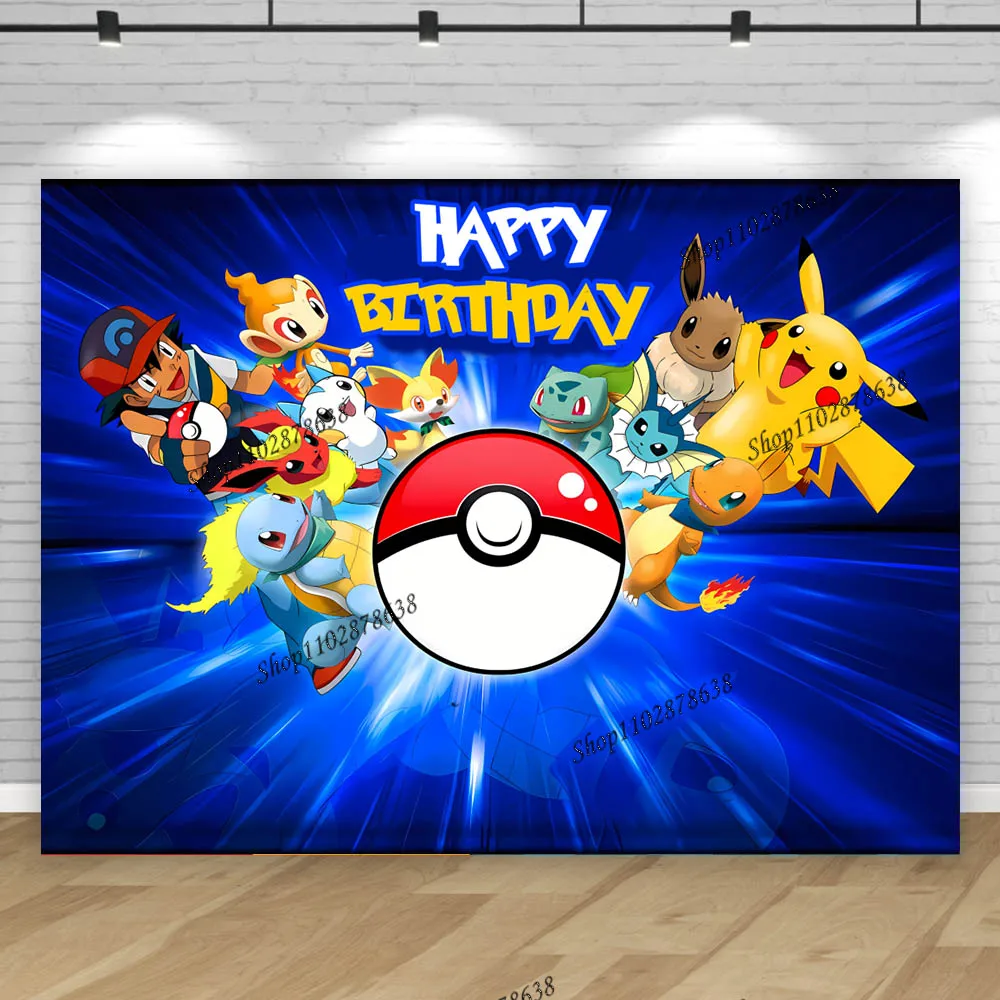Pokemon Backdrop Boy Kid Birthday Party Photography Background Pet Elf Pikachu Photo Baby Shower Banner Decor Poster Props Strea