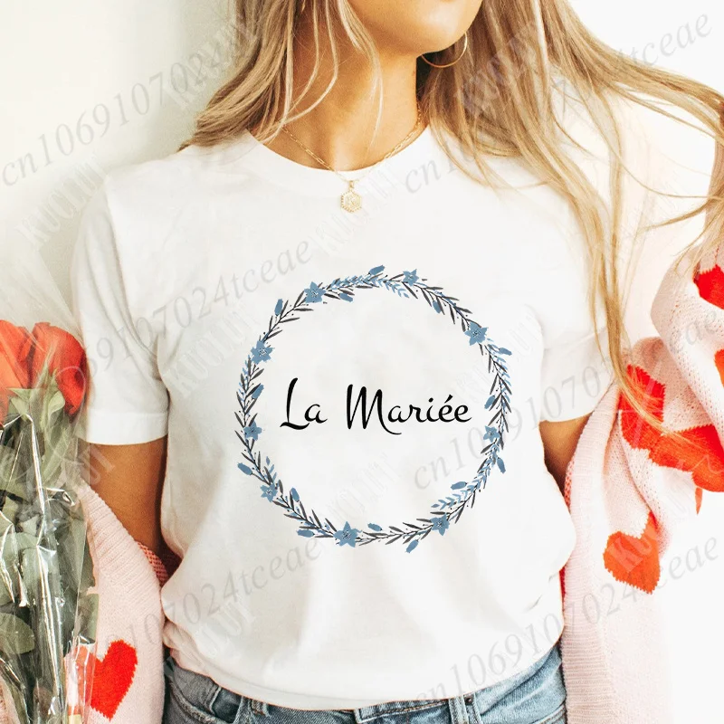 Team Bride T-Shirt French Girls Single Farewell Bachelorette Hen Party Y2k Tops Women EVJF Tees Bridal Wedding Summer Clothing