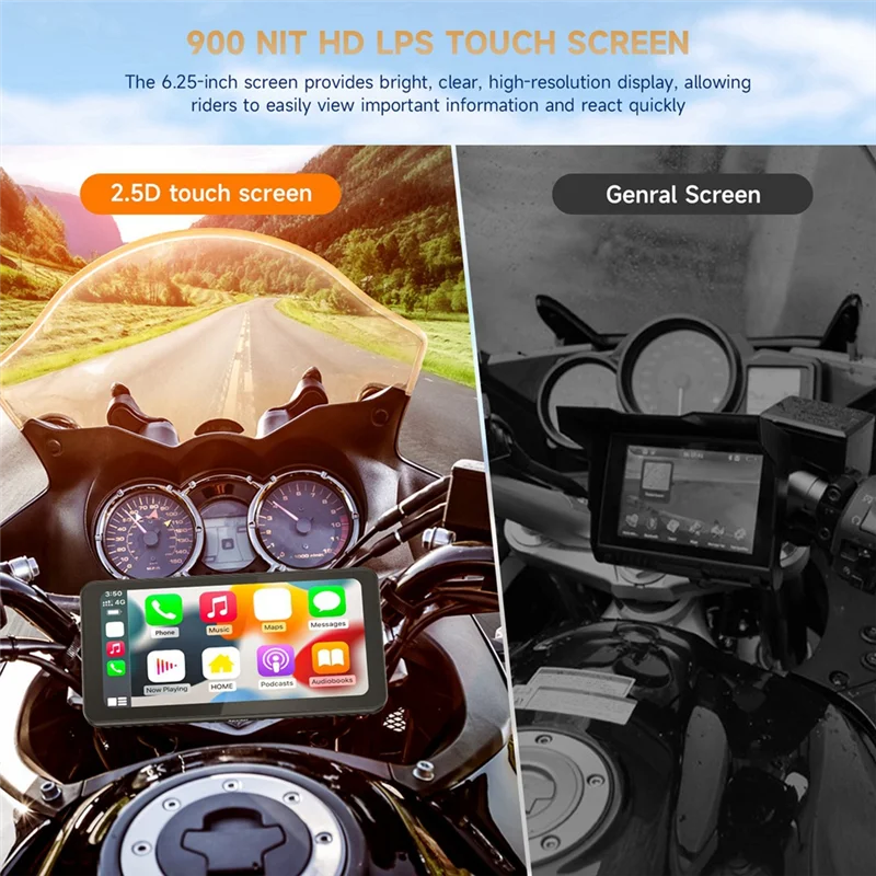 

6.25Inch Portable Mototorcycle Wireless For Carplay/For Android Auto GPS Navigator Touch Screen