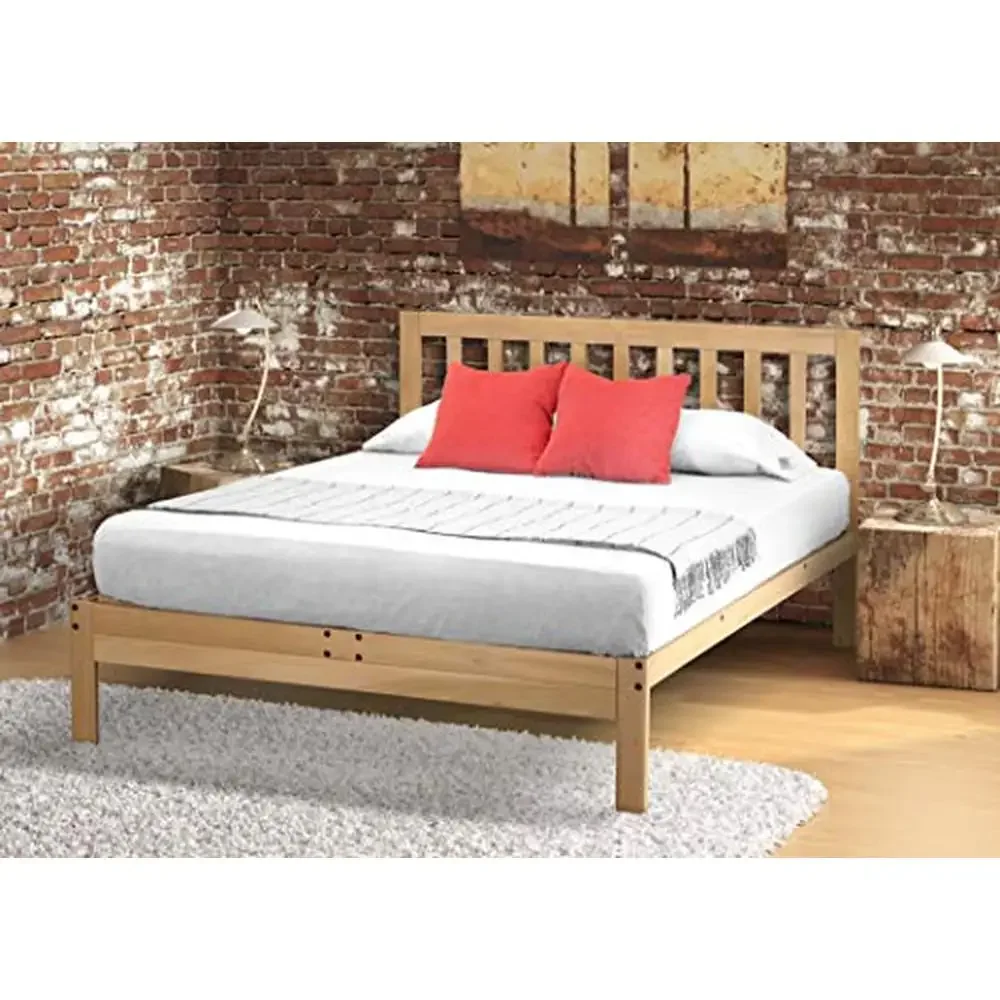 Natural Wood Twin XL Platform Bed Frame Solid Sturdy Durable Slatted Headboard Easy Assembly USA Made No Box Needed 600lb