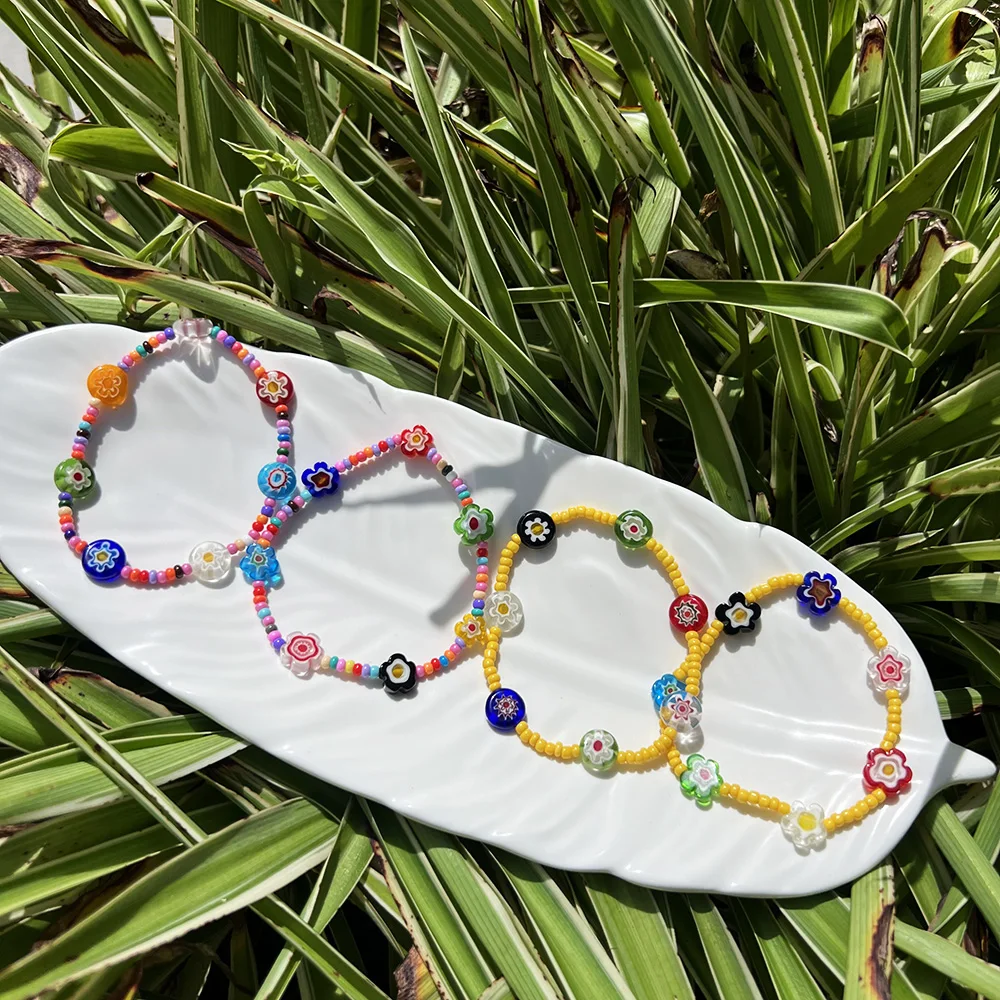 1PC Fashion Flower round Glass Bead DIY Bracelet Kit for Little Girls Versatile Jewelry Making Accessories