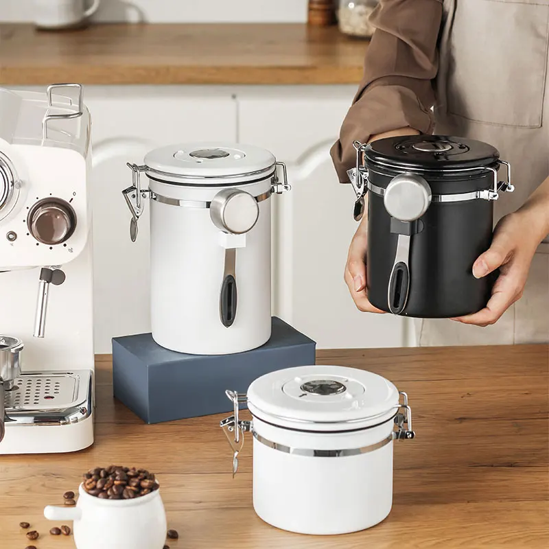 

Кухонные канистры 1л, банки для хранения продуктов питания, сахара, кофе, чая, конфет, герметичный контейнер для кофе из нержавеющей стали с крышкой, ложка для дома