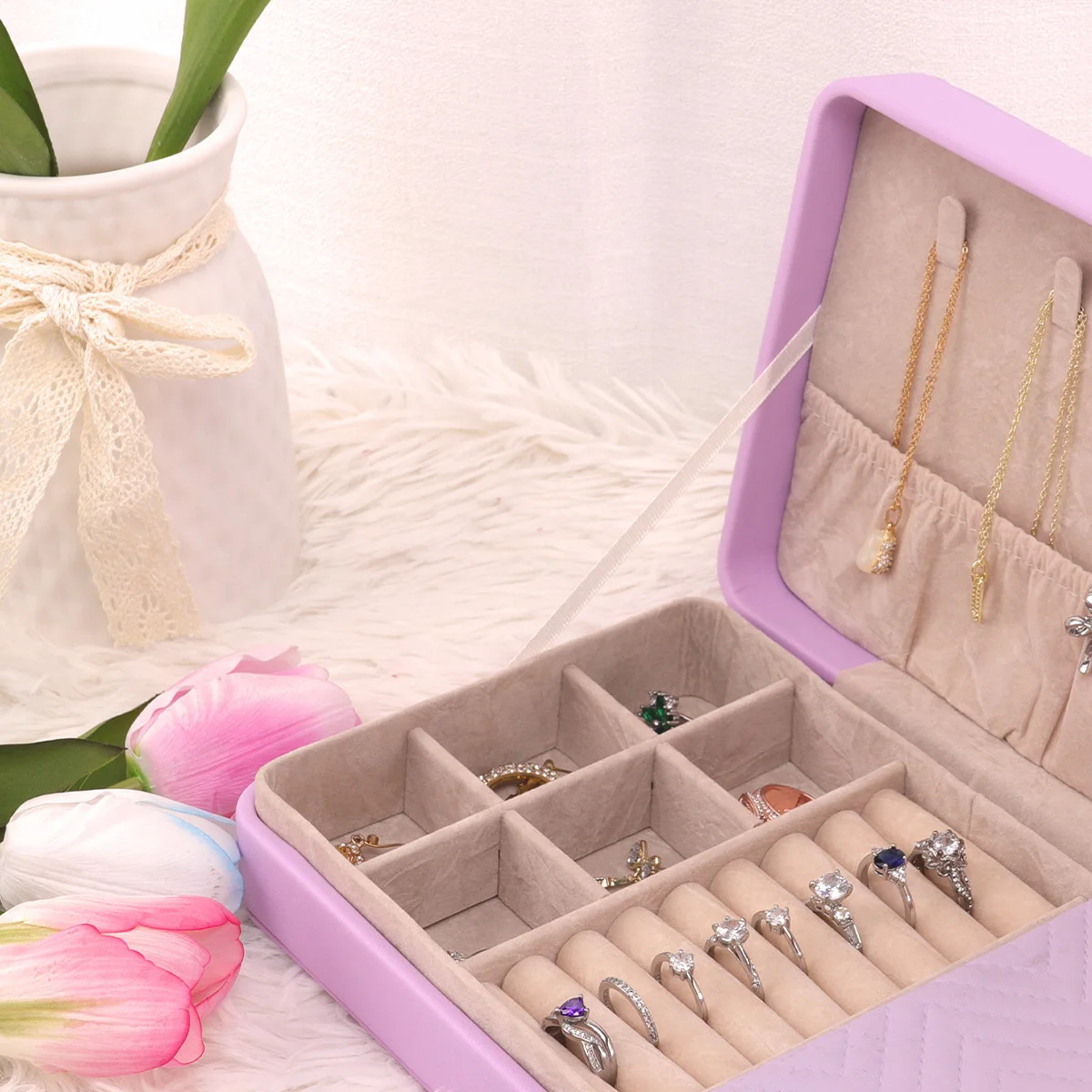 أزياء المرأة المحمولة السفر صندوق مجوهرات بو الجلود قلادة حلقة أقراط سستة صناديق تخزين مجوهرات عرض الحالات المنظم