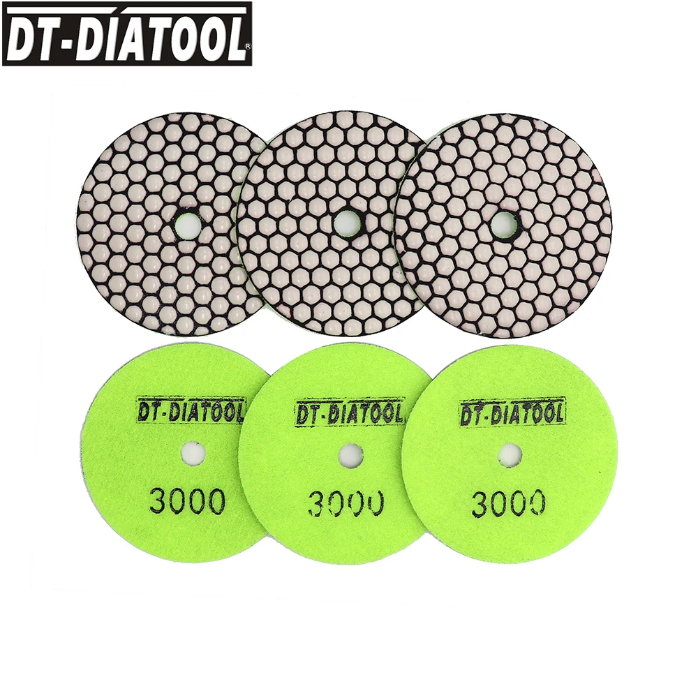 

DT-DIATOOL Grit #3000 6/12pcs Dry Polishing Pads Resin Bond Flexible For Marble Ceramic 4"/100mm Granite Sanding Disc