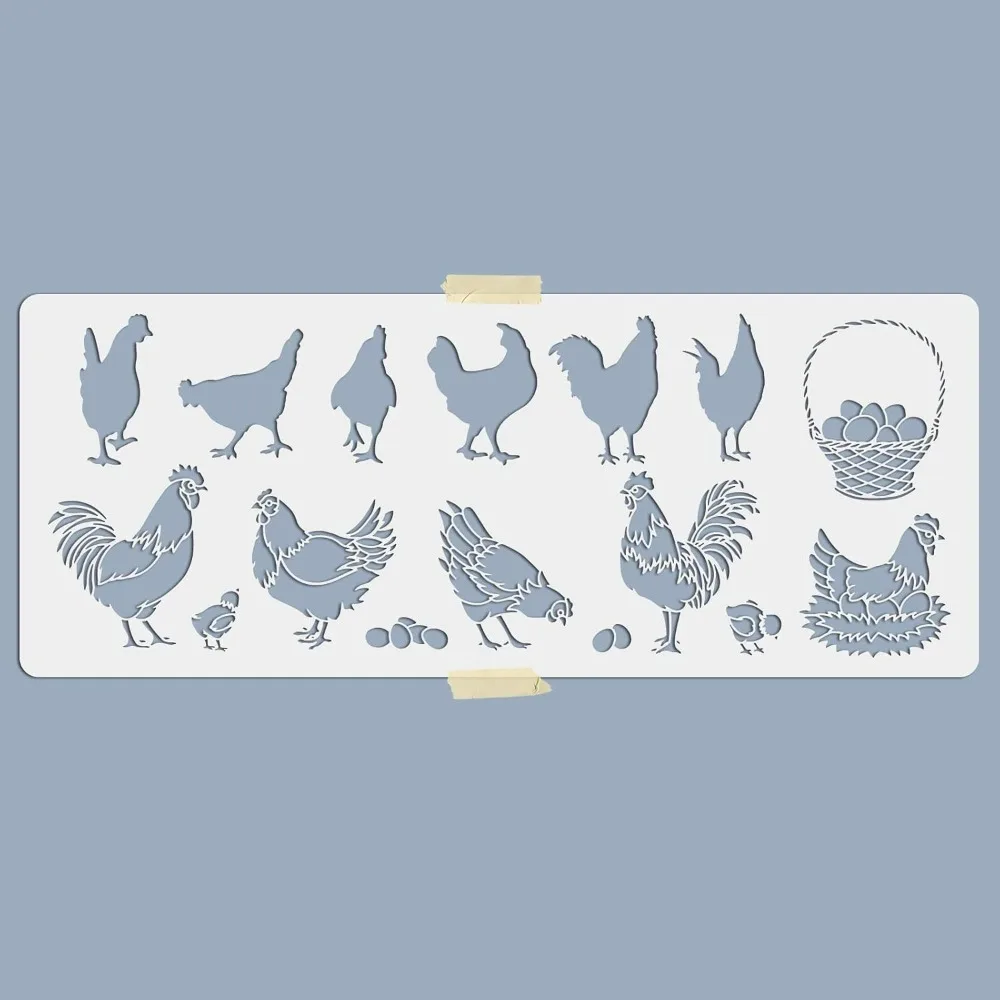 Chicken Stencil 39.4×15.7inch Large Rooster Hen Stencil Cock Chick Eggs Painting Stencils Farm Animal Drawing Templates for