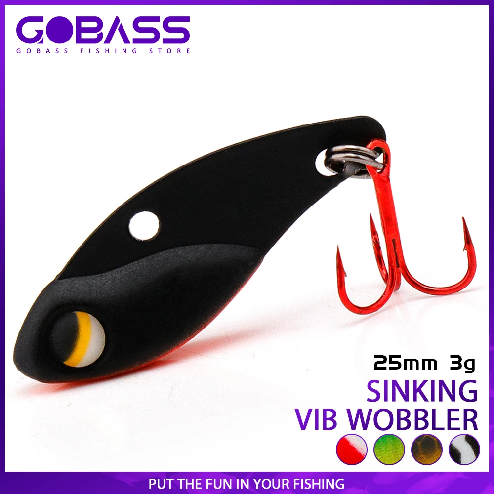 GOBASS Metal Mini VIB Spoon Fishing Lure 25mm 3g Sinking Vibration Wobbler Artificial Swim Bait Tackle With Single Treble Hook