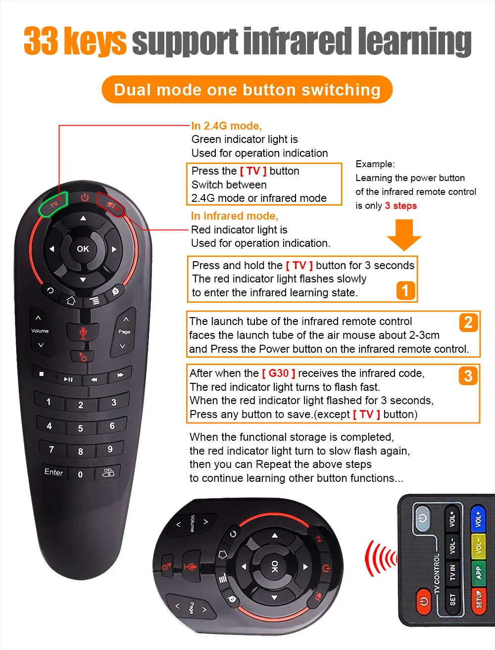 G30S 2.4G Wireless Google Voice Control Sensing Air Mouse, 6 Axis Gyroscope Sound Keyboard Controller for  Android TV Box