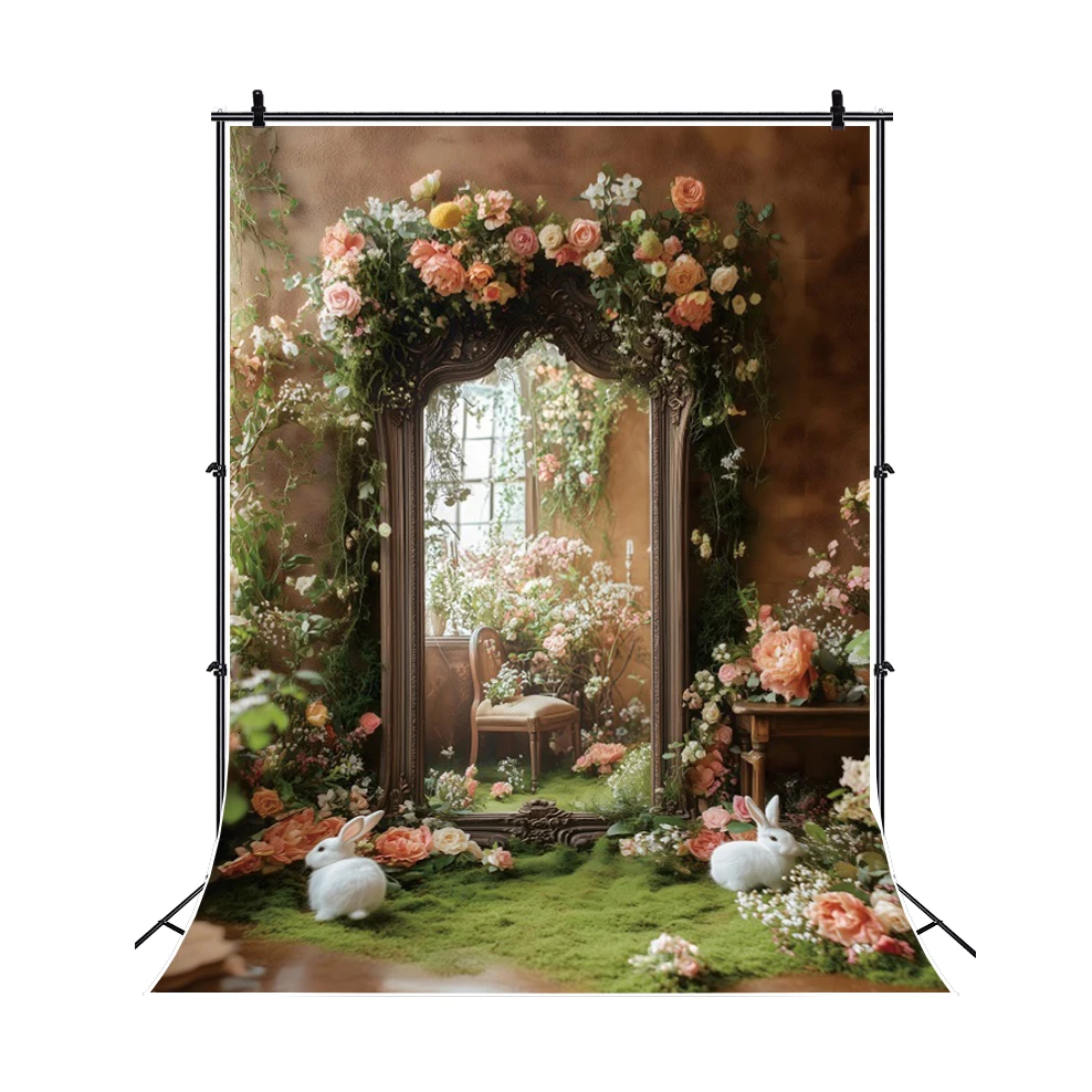 부활절 사진 배경 용수철 숲 꽃 금속 아치 소녀 공주 생일 파티 장식, 예술 초상화 배경