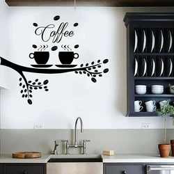 Large Coffee Tree Mug Wall Sticker Kitchen Office Cafe Time Cup Wall Decal Bar Vinyl Home Decor