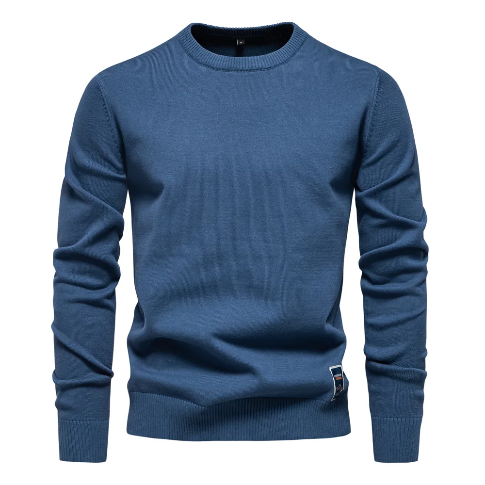 Suéter cálido de manga larga para hombre, jersey de cuello redondo, Color sólido, moda informal, ropa de otoño e invierno, nuevo