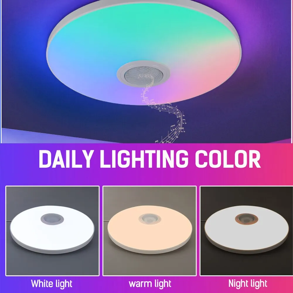 New RGB Colorful LED Round Ceiling Light Smart APP Dimmable Tri-proof Light With Speaker for Bedroom Kitchen Living Room Party